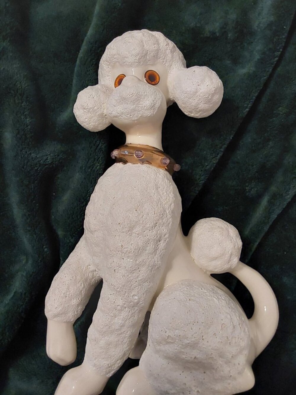 Vintage 1950s Ceramic Poodle Figurine 11 Inch Dog Statue, Rhinestone Collar, Mid - Picture 9 of 16